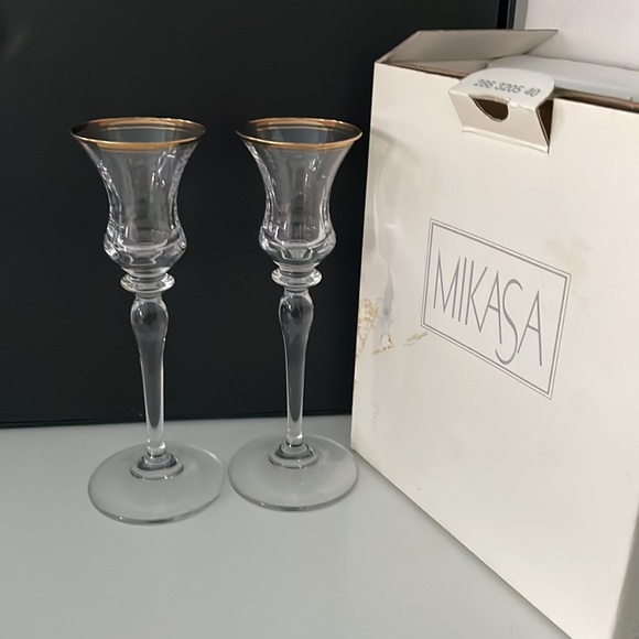 VINTAGE MIKASA GOLD RIM CANDLEHOLDERS BNIB - Picture 4 of 5
